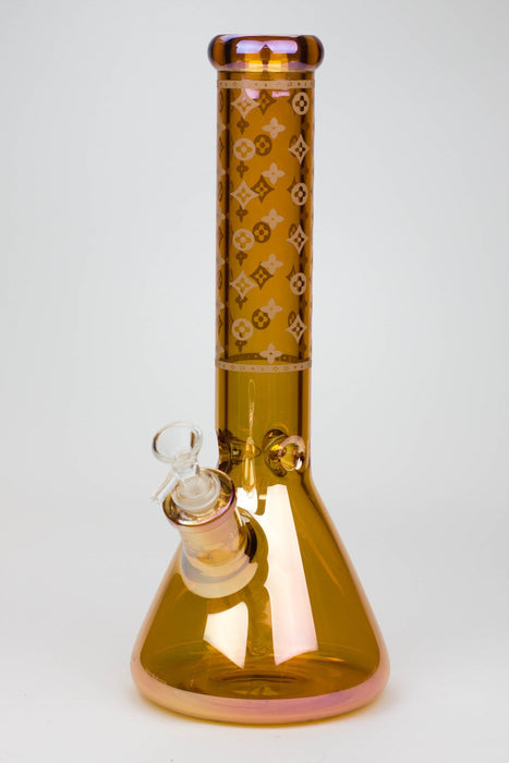 14" Luxury Logo 7 mm classic Electroplated Glass beaker Bong n-Transparent Gold-E - One Wholesale