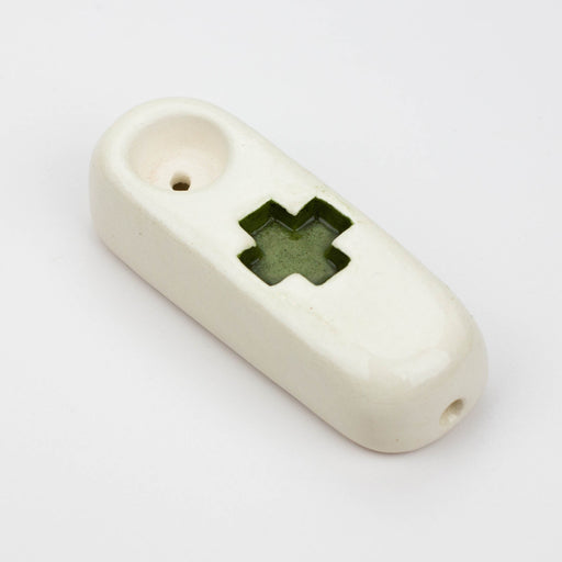 Handmade Ceramic Smoking Pipe [Green Cross]-Large (3") - One Wholesale