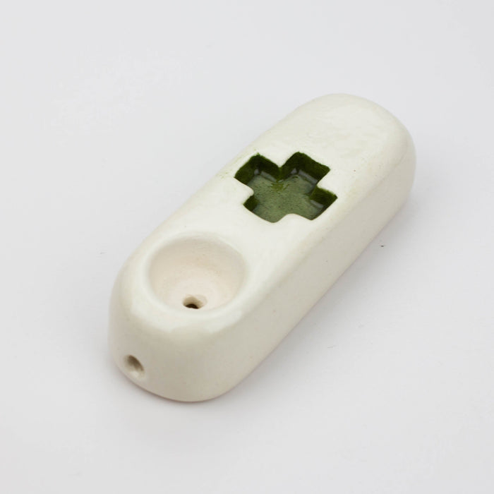 Handmade Ceramic Smoking Pipe [Green Cross] Ceramic Pipe Black Piranha Designs