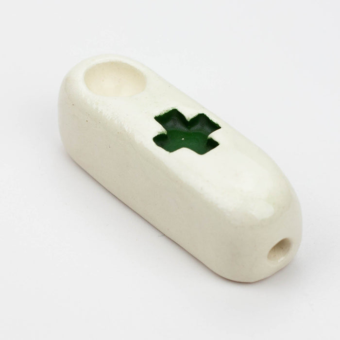 Handmade Ceramic Smoking Pipe [Green Cross] Ceramic Pipe Black Piranha Designs Mini (2")