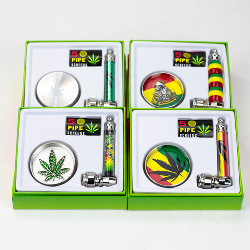 Metal Pipe, Grinder and screen gift set [AK22xx] Metal Pipe Canadian Distributor