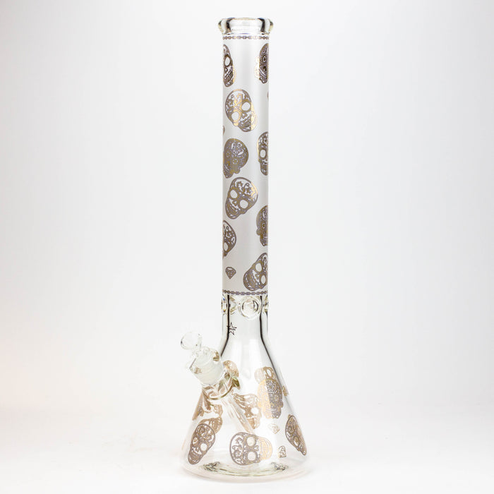 20" Skull Patterned 9 mm glass water bong ( GBT2101 ) Beaker Bong ONE E-White