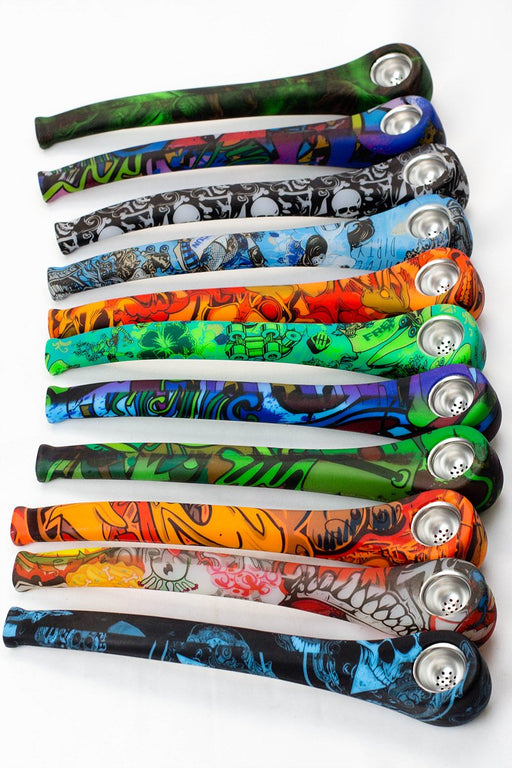 9" Silicone graphic printed hand pipe with metal bowl Silicone Pipe ONE