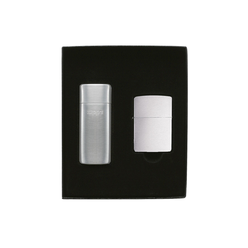 Zippo 24748 Gift Set Brushed Chrome Lighter / Pocket Ashtray ONE